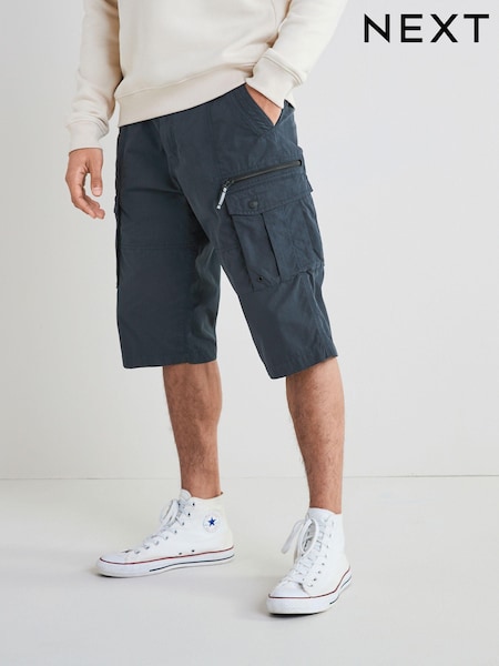 Navy Blue Long Length Belted Cargo Shorts (C23299) | €7