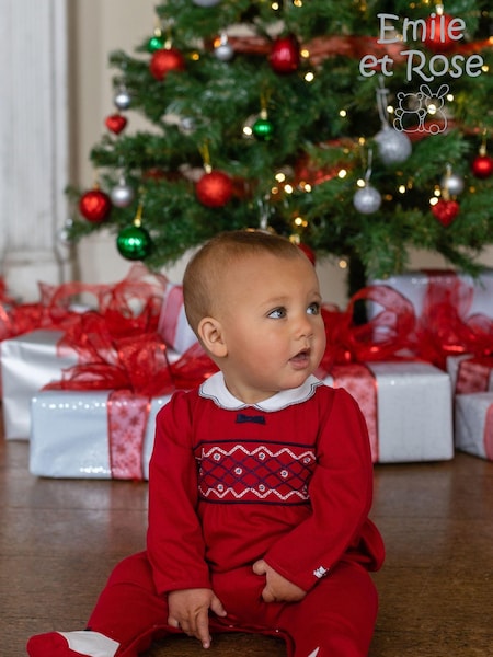 Emile Et Rose Red Embroidered Scallop Christmas 100% Cotton All-In-One (C23591) | ₪186