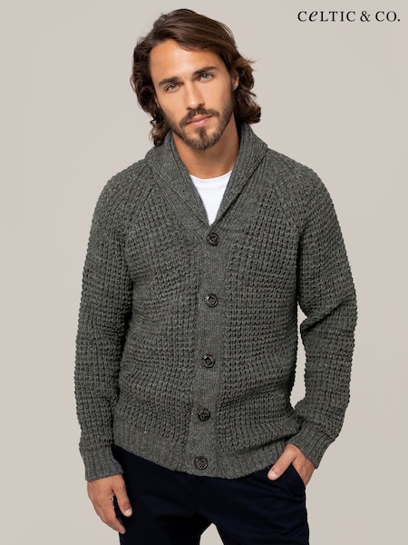 Harmaa - Celtic & Co. Mens Waffle Stitch Cardigan (C23714) | €217