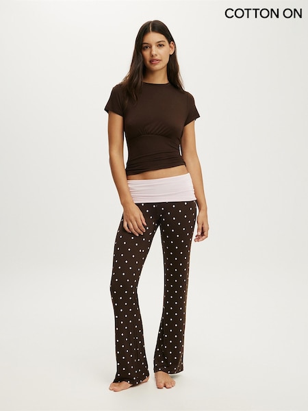 Brown - Cotton On Airy Soft Basque T-shirt & Roll Waist Pants Set