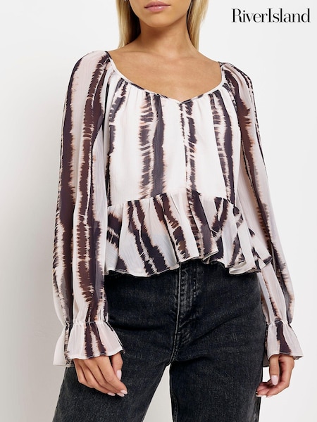 River Island Petite Brown Chiffon Peplum Top (C24047) | €21.50