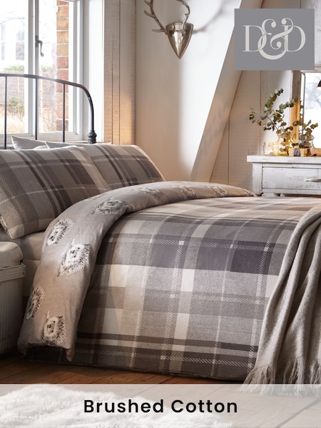 D&D Grey Colville Check Brushed 100% Cotton Duvet Cover and Pillowcase Set (C24234) | $43 - $77