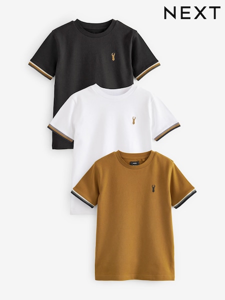 Tan Brown/Black Tipped Short Sleeve T-Shirts 3 Pack (3-16yrs) (C24249) | €25 - €31