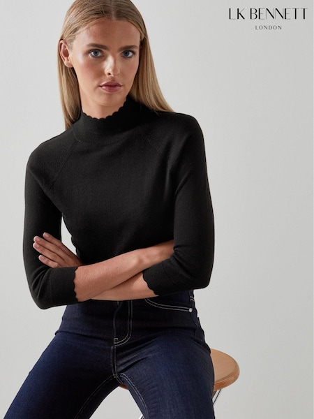 LK Bennett Black Betty Merino Wool Scallop Edge Jumper (C24326) | €126