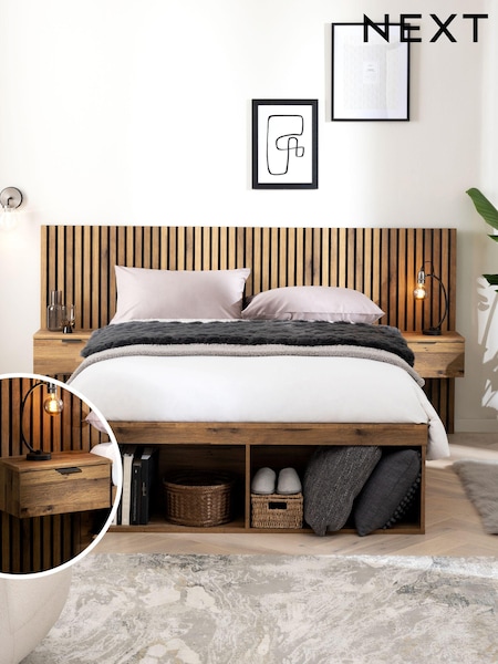 Oak Effect Bronx Wooden Hotel Bed Frame with Platform Storage and Bedside Tables (C24482) | €1,425 - €1,550