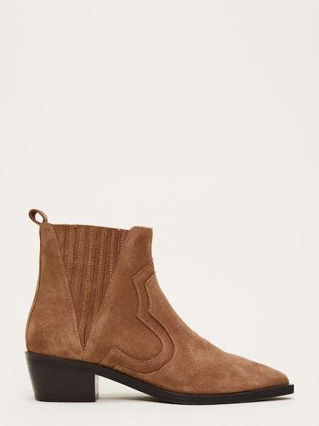 Phase Eight Stitch Detail Brown Suede Ankle Boots (C24646) | €83