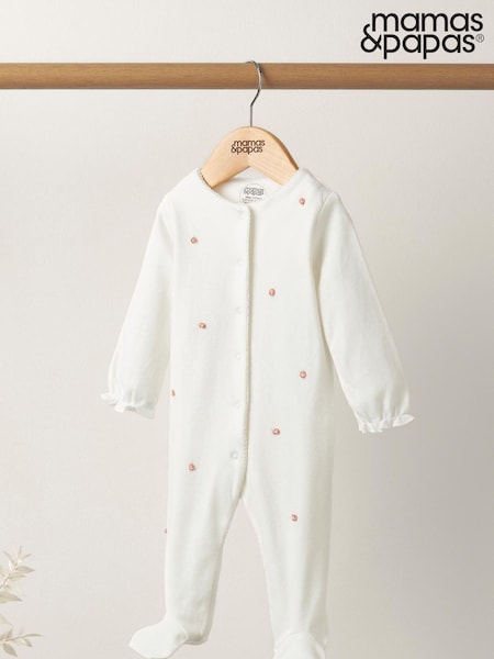 Mamas & Papas 100% Cotton Embroidered Flower White All-In-One (C25261) | € 18