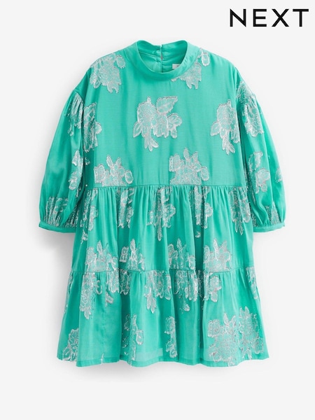 Mint Green/Silver Metallic Jacquard Dress (3-16yrs) (C25352) | €28 - €33