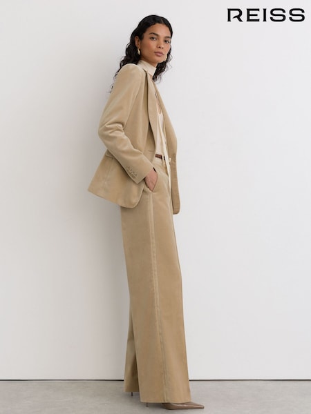 Blonde Neutral - Reiss Nessa Velvet Flared Pintuck Suit Trousers