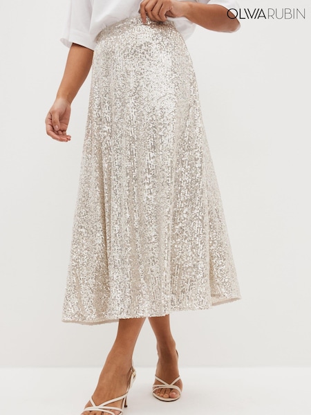 Olivia Rubin Silver Penelope Sequin Midi Skirt (C25596) | 153 €