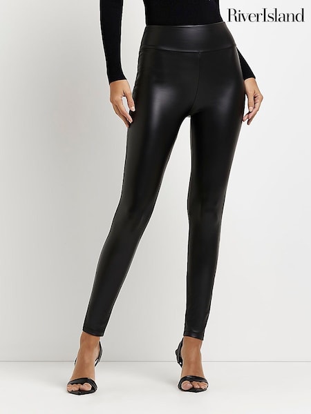 River Island High Waist Matt Coated Black Leggings (C25910) | €14.50