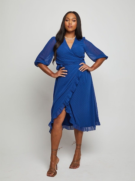 Chi Chi London Blue Short Sleeve Dobby Wrap Midi Dress (C25965) | €37