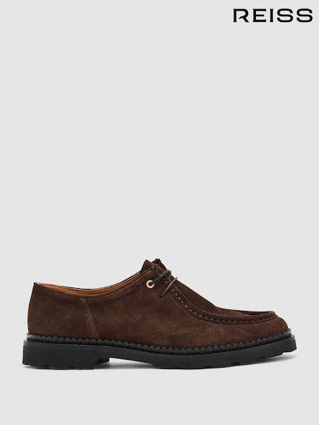 Brown - Regular Reiss Hatton Suede Lace-up Moccasin Shoes