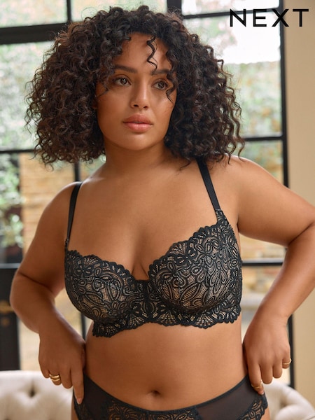 Black Ultimate Support F-K Cup Non Pad Wired Lace Bra with Side Support (C26136) | €15
