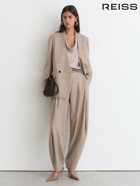 Neutral - Reiss Juniper Collarless Double-breasted Suit Blazer Wool-blend