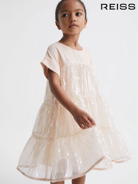 Reiss Pale Pink Luci 9-12 yrs Sequin Tiered Dress (C26389) | AED569