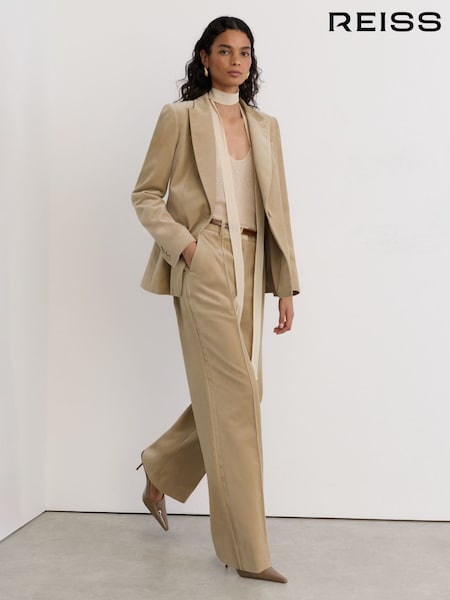 Blonde Neutral - Reiss Nessa Velvet Flared Pintuck Suit Trousers