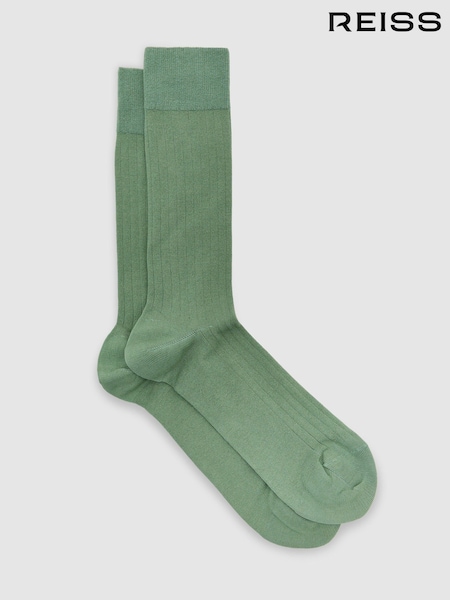 Washed Sage Green - Regular Reiss Fela Cotton-blend Ribbed Socks