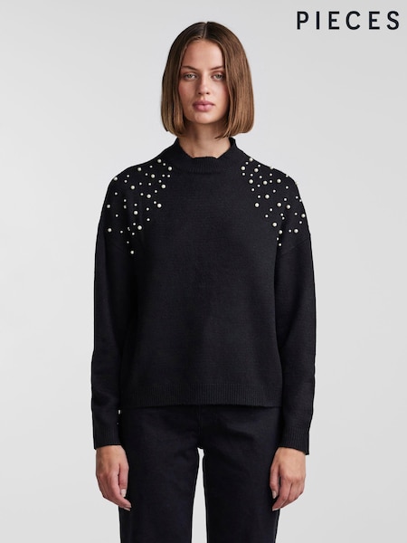Pieces Round Neck Pearl Embellished Nod To Christmas Detail Jumper (C26475) | 136 LEI
