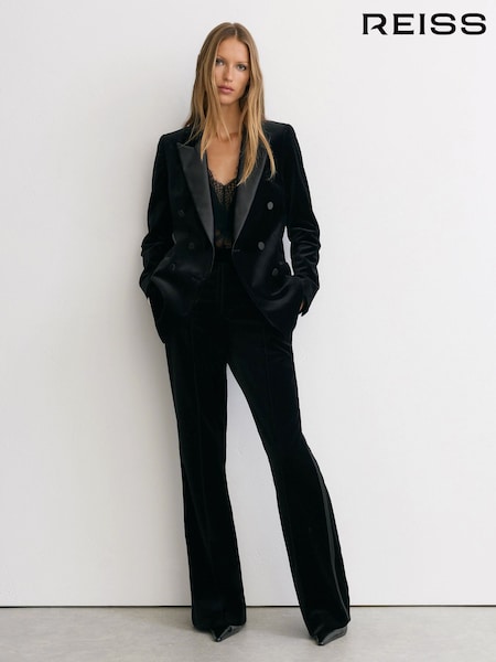 Black - Reiss Wren Velvet Flared Tuxedo Trousers