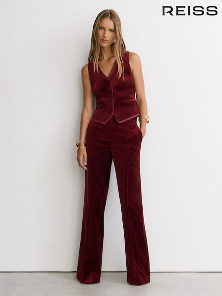 Dark Red - Reiss Wren Velvet Satin-trim Tailored Waistcoat