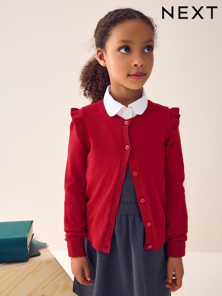 Red Cotton Rich Frill Shoulder School Cardigan (3-16yrs) (C26982) | €13 - €18.50
