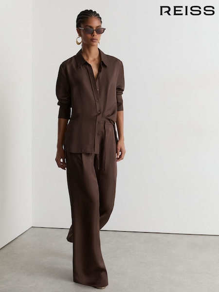 بني موكا - Reiss Aliana Silk Jacquard Wide-leg Trousers