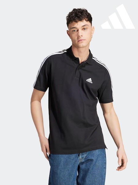 adidas Black Essentials Piqué Embroidered Small Logo 3-Stripes 100% Cotton Polo Shirt (C27319) | 81 QAR