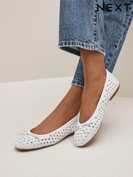 Weiß - Forever Comfort® Leather Weave Ballerina Shoes (C27425) | 16 €