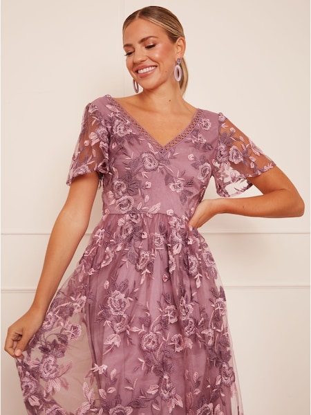 Chi Chi London V-Neck Embroidered Midi Dress (C27426) | 409 LEI