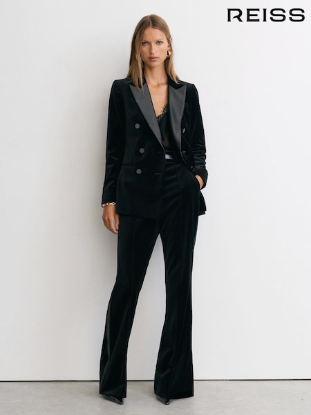 Black - Reiss Wren Velvet Double-breasted Tuxedo Blazer