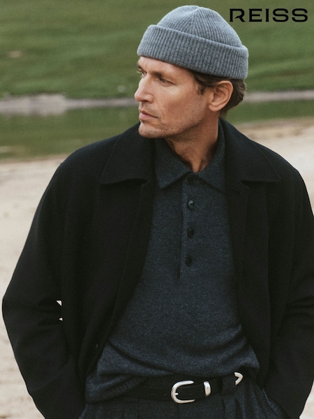 Mid Grey - Regular Reiss Chaise Merino Wool Rib-knit Beanie
