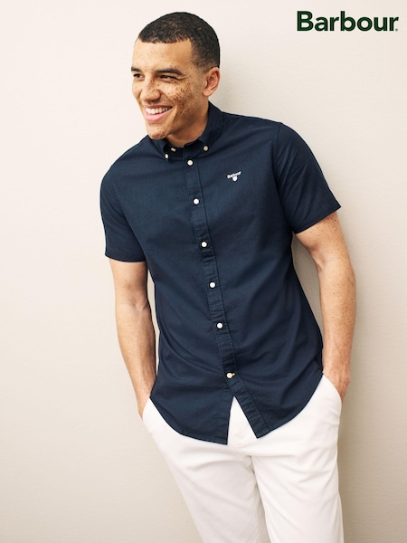 Barbour® Navy Blue Oxtown Classic Short Sleeve Oxford 100% Cotton Shirt (C27717) | €103