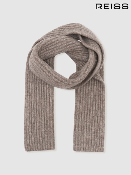 Taupe Brown Melange - Regular Reiss Arwel Wool-blend Rib-knit Scarf