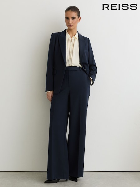 Navy - Reiss Gabi Wide-leg Suit Trousers