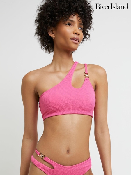 River Island Pink – Bright One Shoulder Scoop Texture Top (C28045) | 10 €