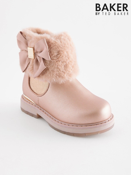 Baker by Ted Baker Girls Pink Faux Fur Cuff Boots with Bow (C28089) | €30