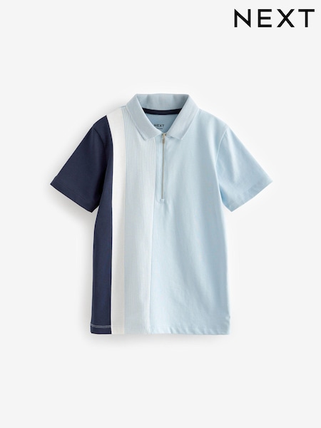 Svetlo modra/mornarsko modra z navpičnimi paneli - Short Sleeve Zip Neck Polo Shirt (3-16yrs) (C28151) | € 10 - € 15