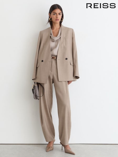 Neutral - Reiss Juniper Wool-blend Barrel-leg Suit Trousers