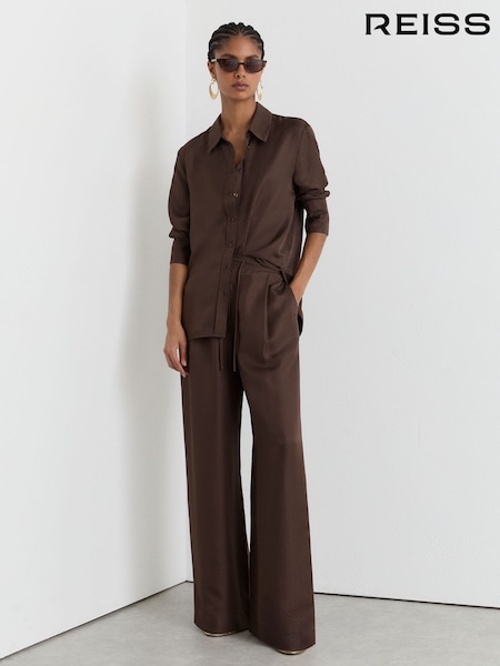 بني موكا - Reiss Aliana Silk Jacquard Wide-leg Trousers