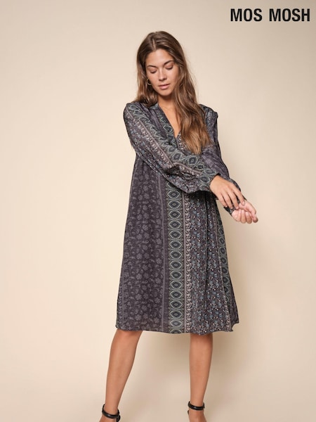 Mos Mosh Rafa Border Floral Print Black Dress (C28180) | €107