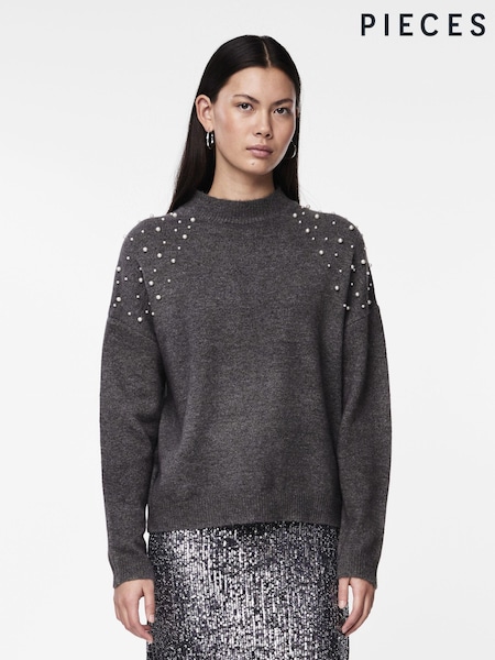 Pieces Round Neck Pearl Embellished Nod To Christmas Detail Jumper (C28254) | ‏10 ر.ع.‏
