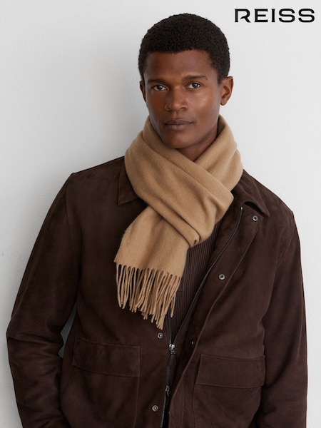 Camel - Regular Reiss Picton Wool And Cashmere Scarf