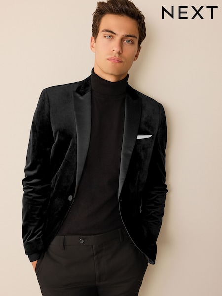 Black Regular Fit Velvet Blazer (C28348) | INR 9,641