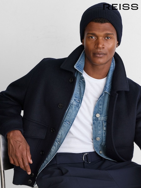 Navy - Regular Reiss Chaise Merino Wool Rib-knit Beanie