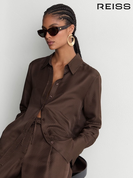 بني موكا - Reiss Aliana Silk Jacquard Long-sleeve Shirt