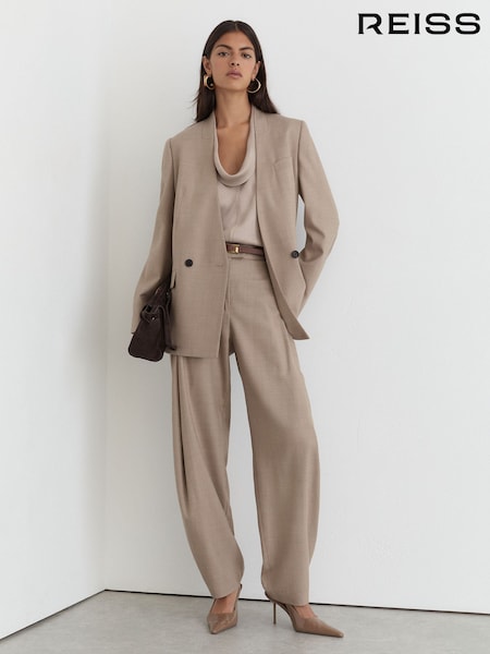 Neutral - Reiss Juniper Wool-blend Barrel-leg Suit Trousers