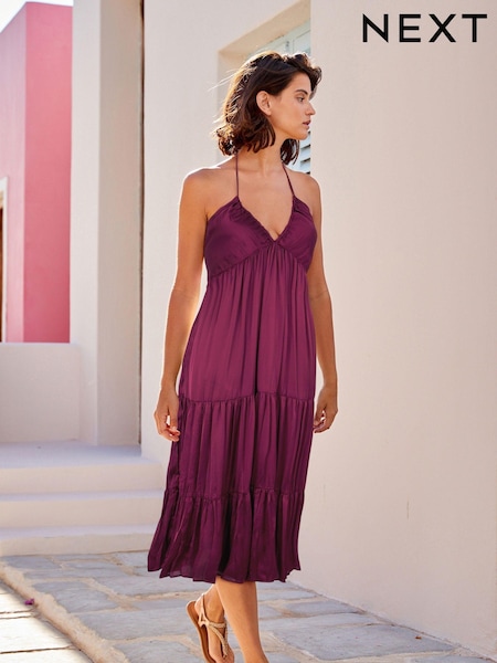 Purple Halter Neck Satin Maxi Dress (C28593) | €28