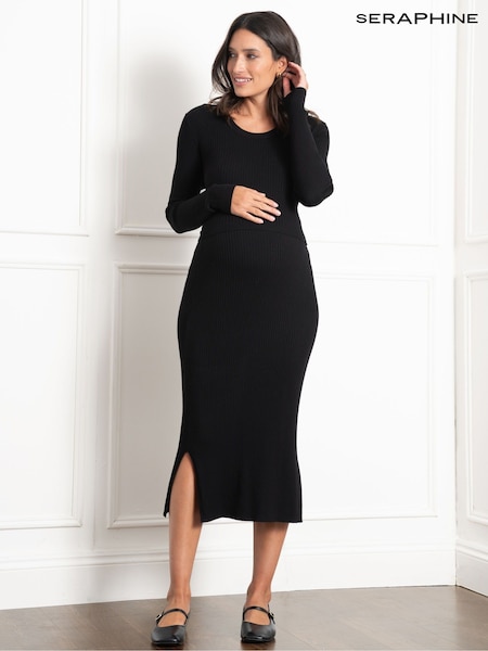 Seraphine Black Crew Neck Layered Knit Maternity Dress (C28617) | €95