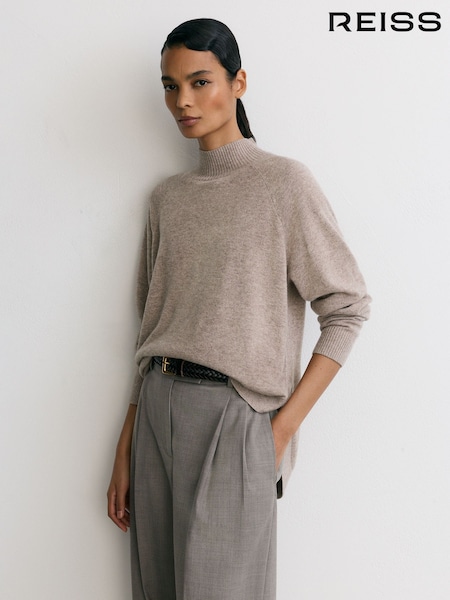 Neutral - Reiss River Wool-blend Funnel-neck Jumper With Cashmere